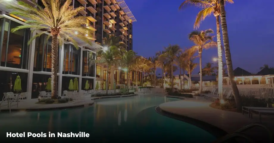 Rooftop hotel pool with Nashville skyline view