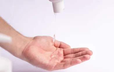 clear styling gel dispensed into an open palm