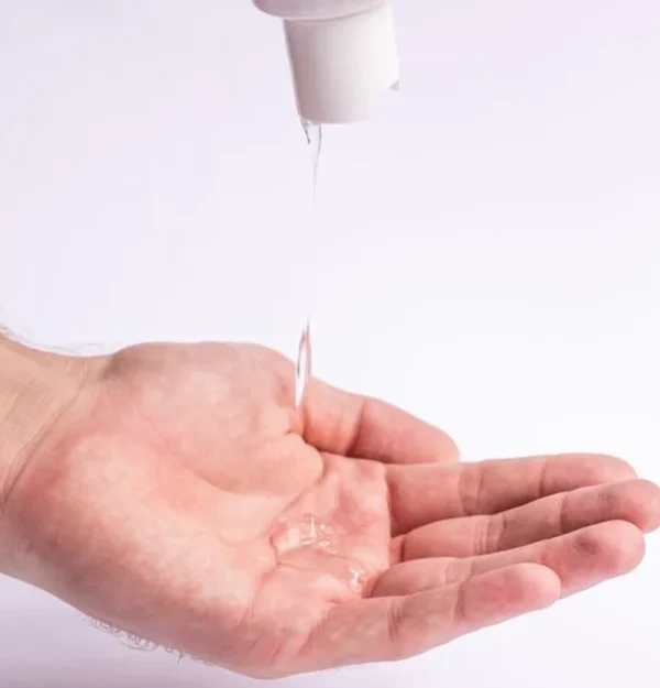 clear styling gel dispensed into an open palm