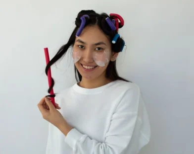 heatless curls set in rollers, ready to come out