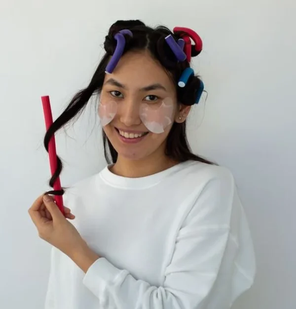 heatless curls set in rollers, ready to come out